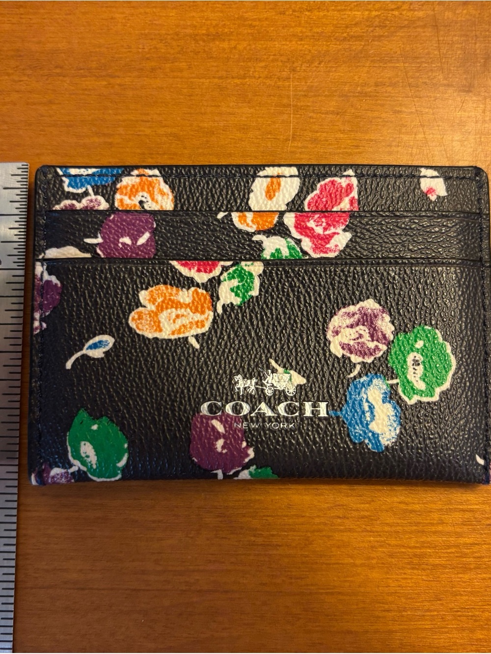 COACH Black Floral Printed Leather Card Case - Picture 4 of 4